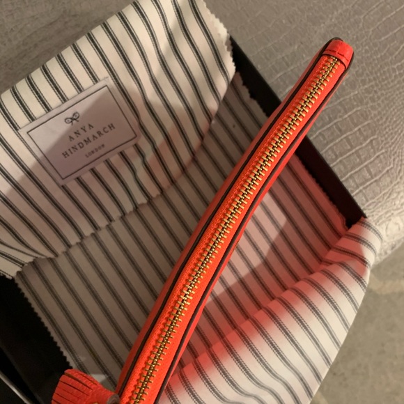 Anya Hindmarch Smiley  Neon Coral Leather Wristlet - Picture 5 of 8